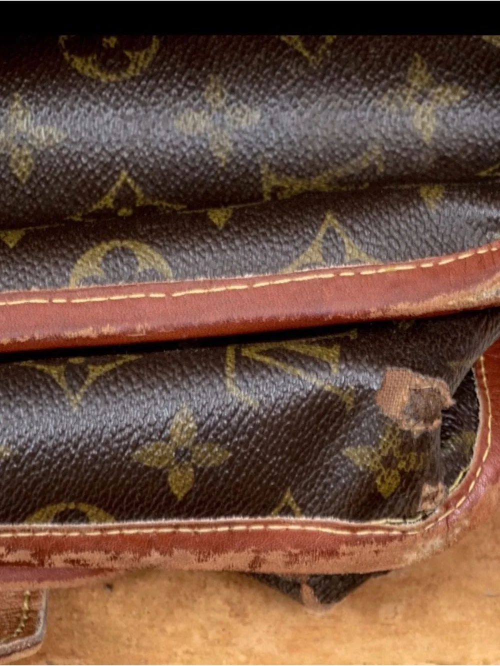 Louis Vuitton Monogram OLD Canvas Brown Briefcase with Leather Trim